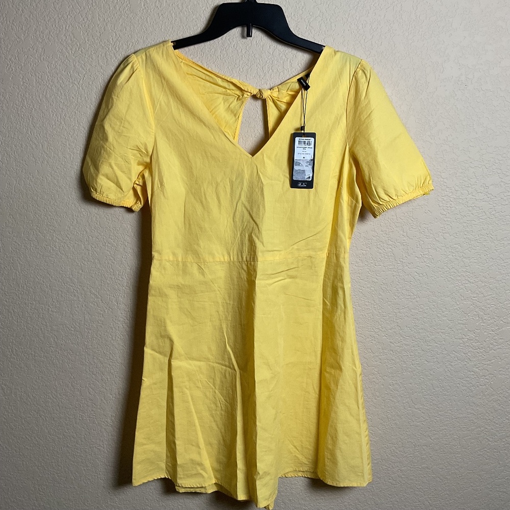 NWT Vero Moda‎ Womens Medium Yellow Taya SS Mini Dress Puffsleeve Cutout